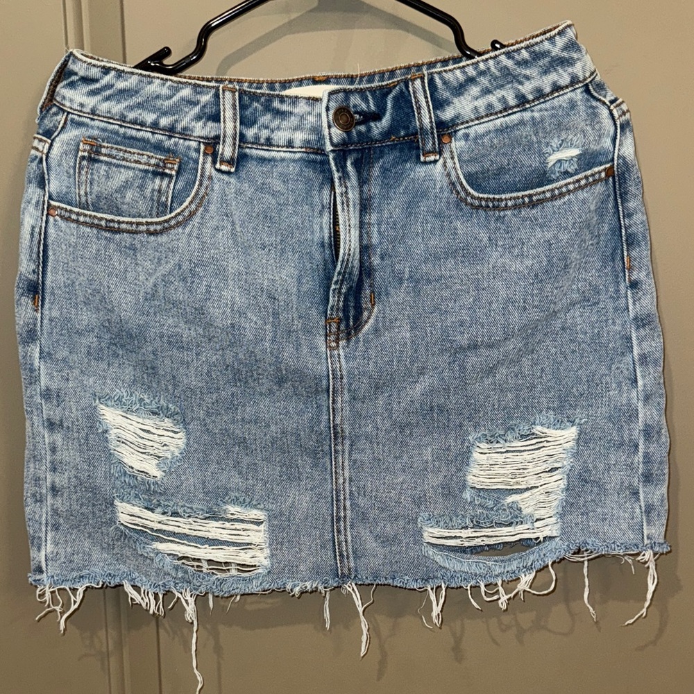 PacSun Light Blue Distressed Denim Mini Skirt